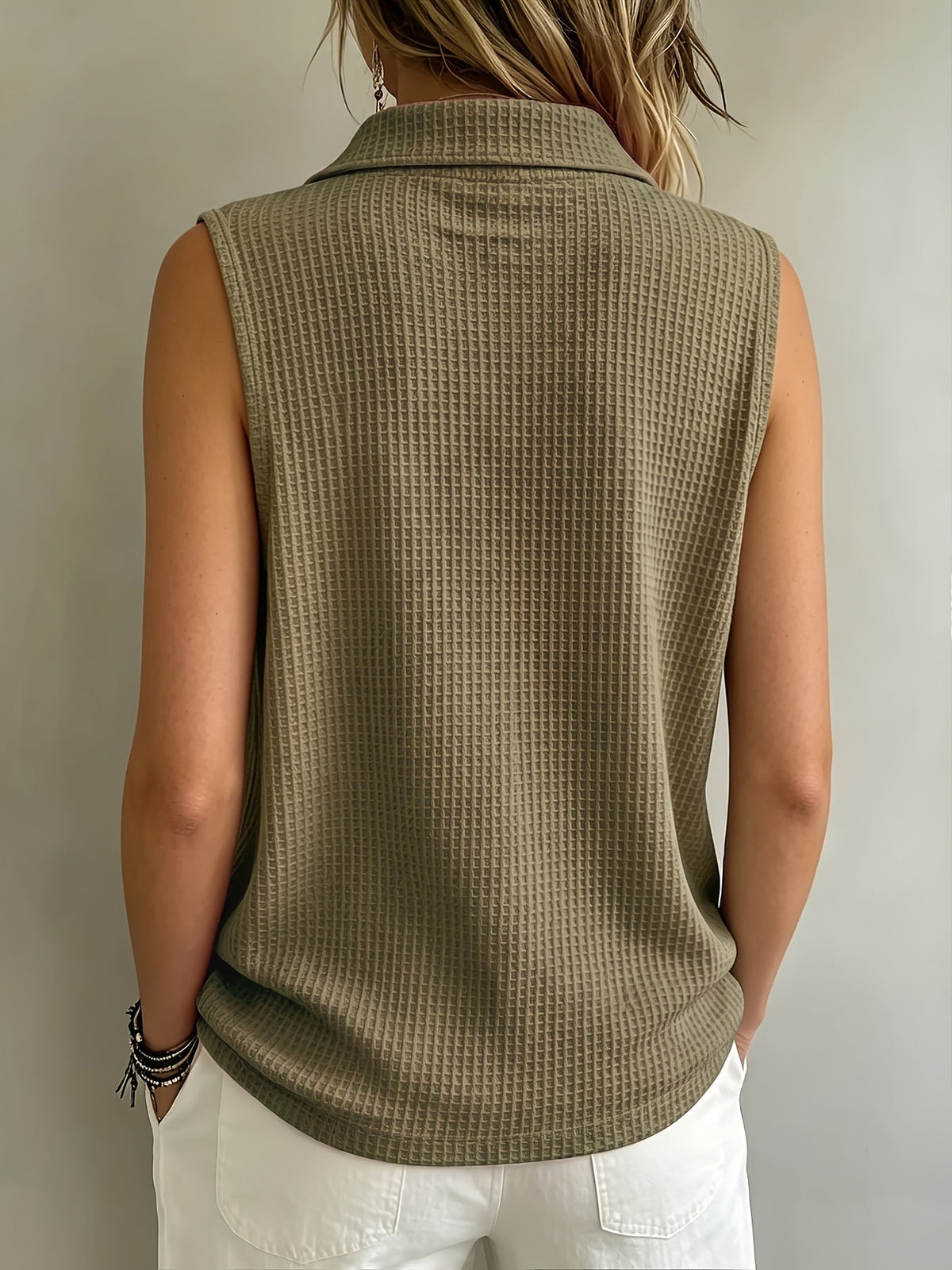 Nola | Waffle Button Sleeveless Top