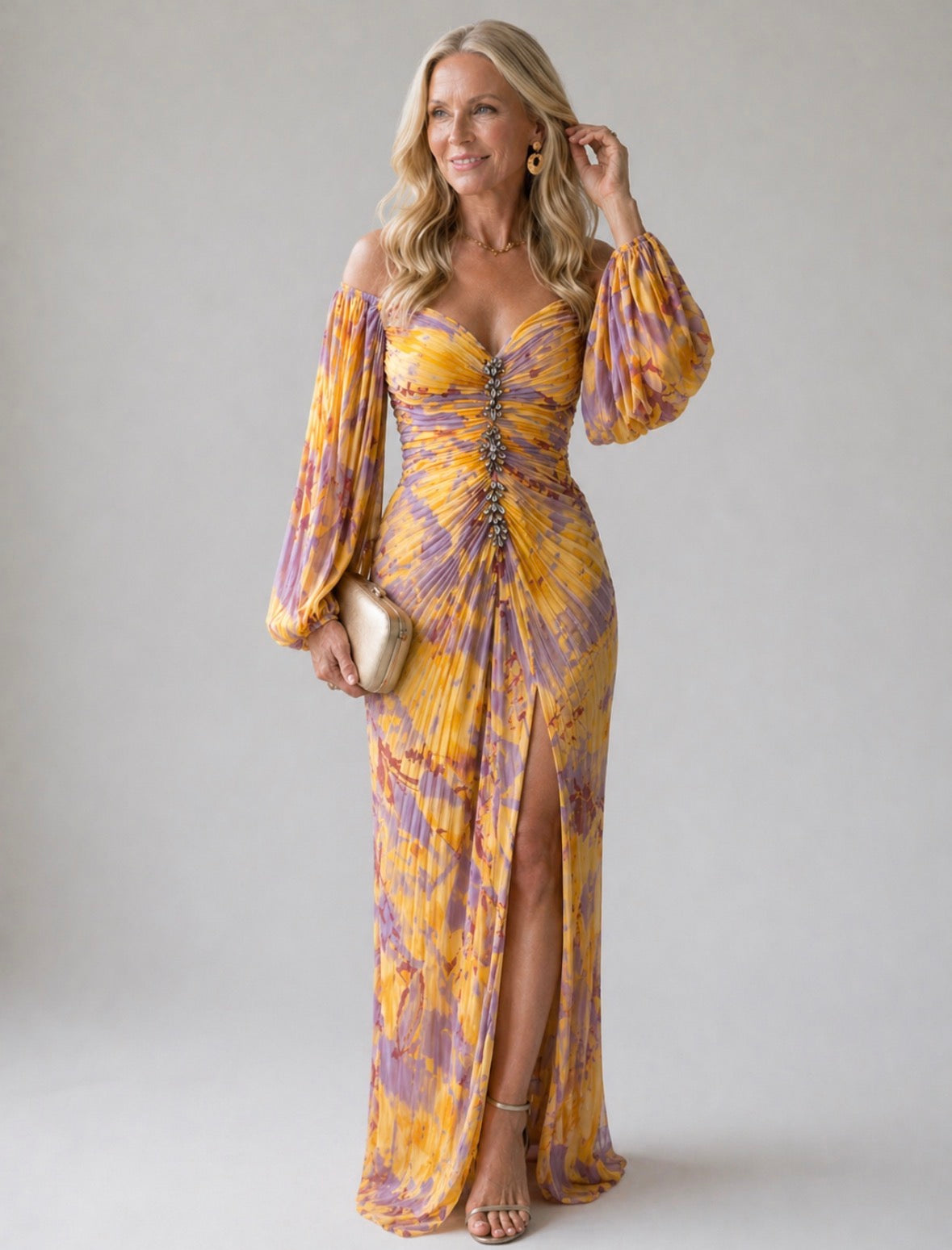 Kristine™ | Long Floral Dress with Neckline