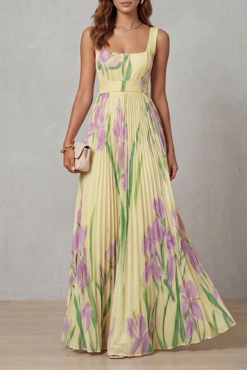 Vivienna – Watercolor floral – Pleated maxi dress