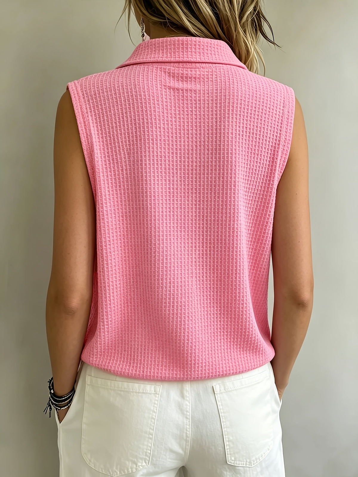Nola | Waffle Button Sleeveless Top